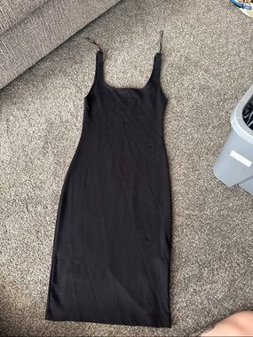 ZARA Classic Black Cotton Bodycon Midi Dress - Sleek Women’s Slip Dress